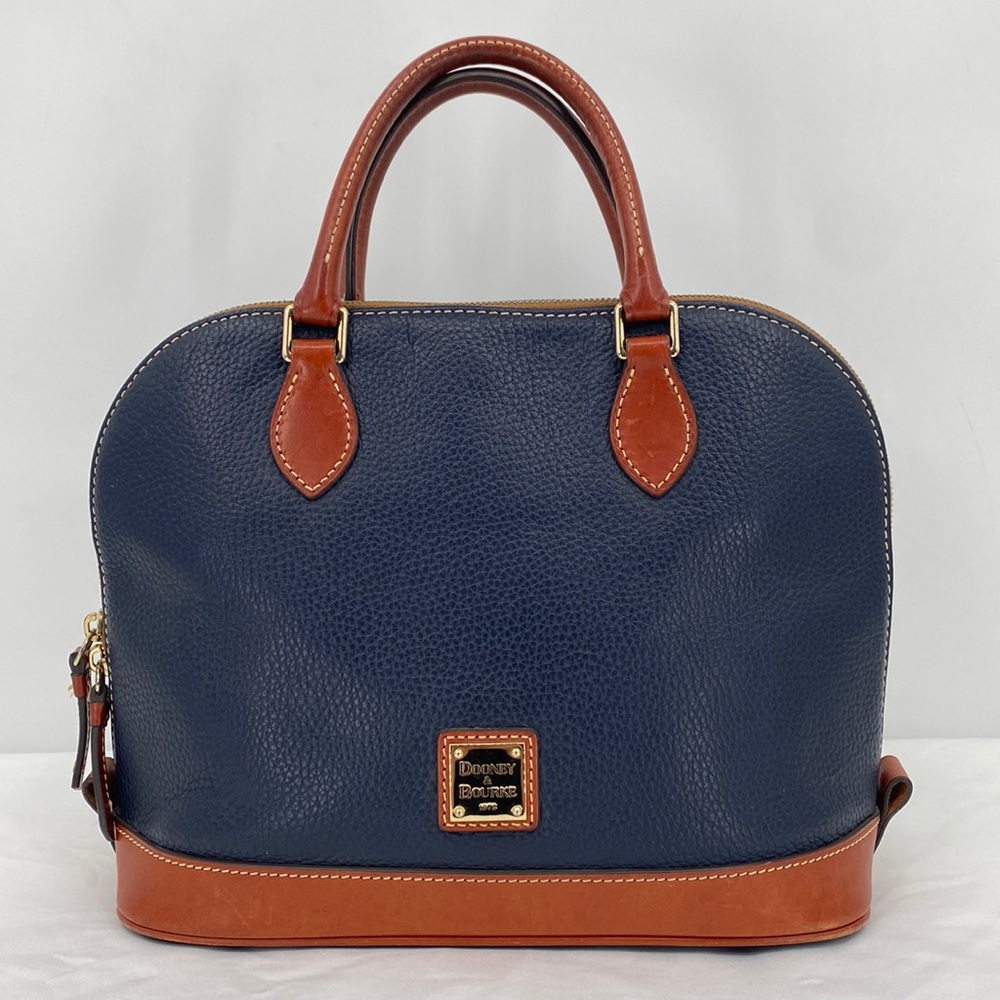 Dooney & Bourke Pebble Grain Domed Satchel Leather 2 Tone Blue Brown Casual